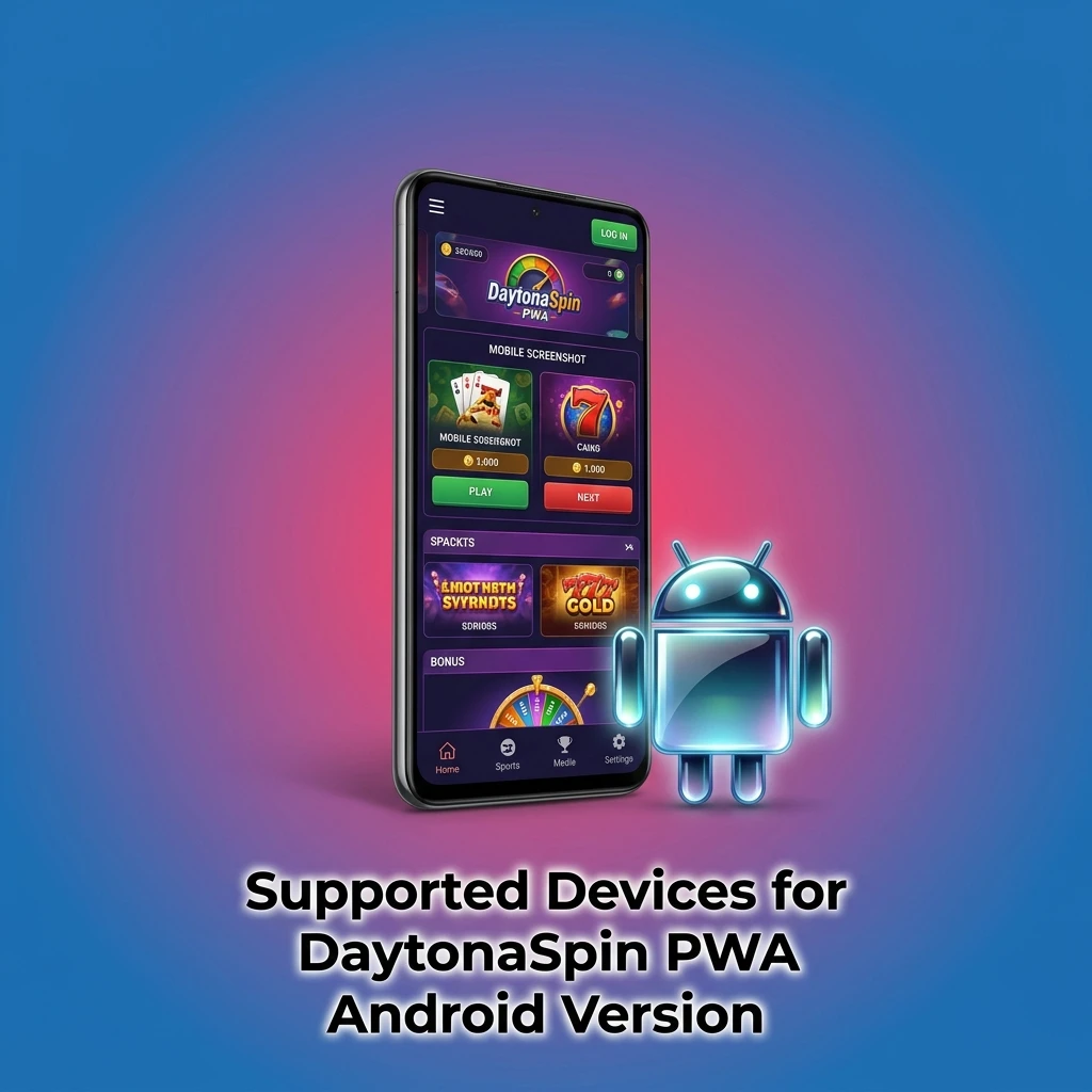 DaytonaSpin PWA supported Android devices table showing compatible brands like Samsung, Google Pixel, Sony, and more running Android 8.0+