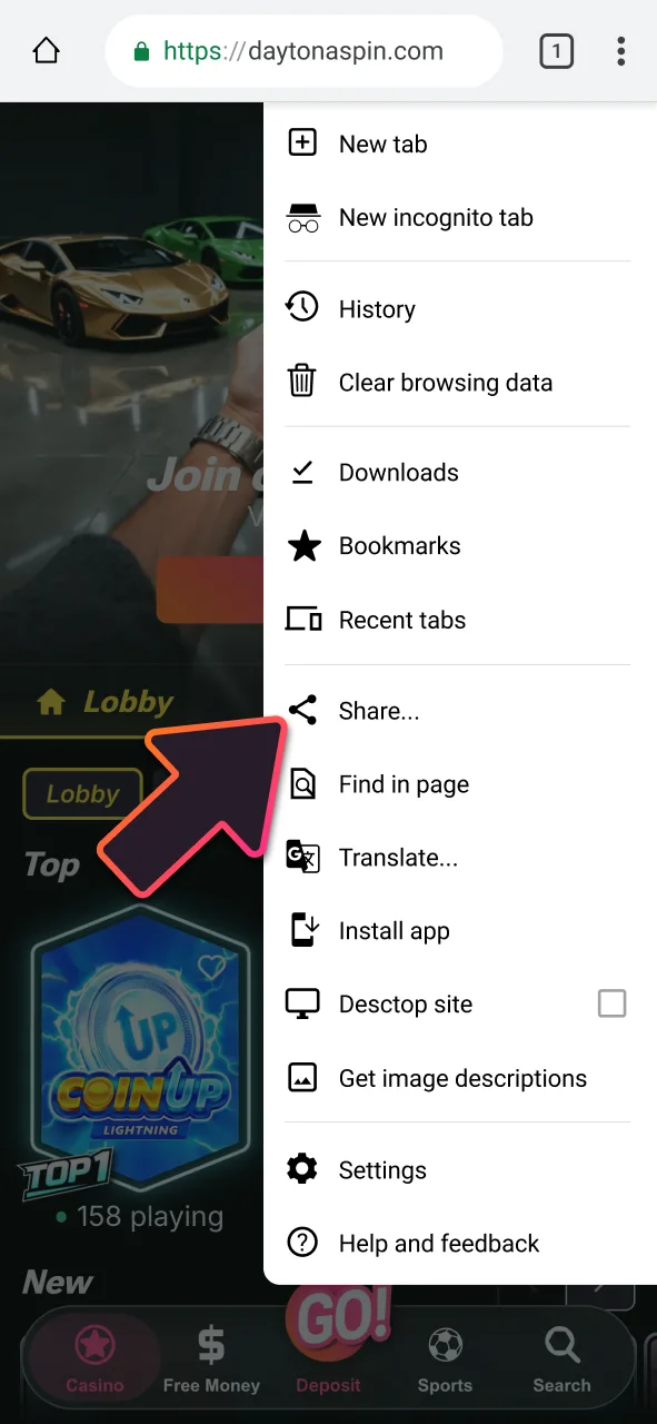 Tap the share icon at DaytonaSpin, and open your browser options today.