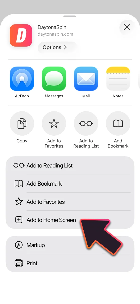 Select Add to Home Screen at DaytonaSpin, and install the web app today.