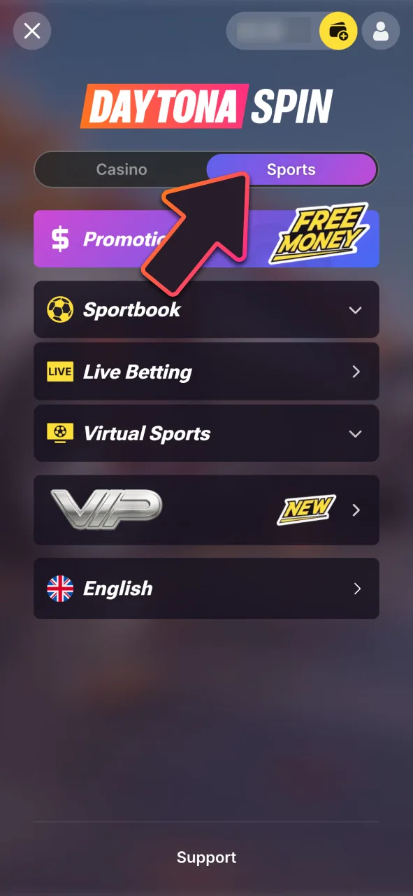 Open the DaytonaSpin app today, and navigate to the Sports section from the menu.