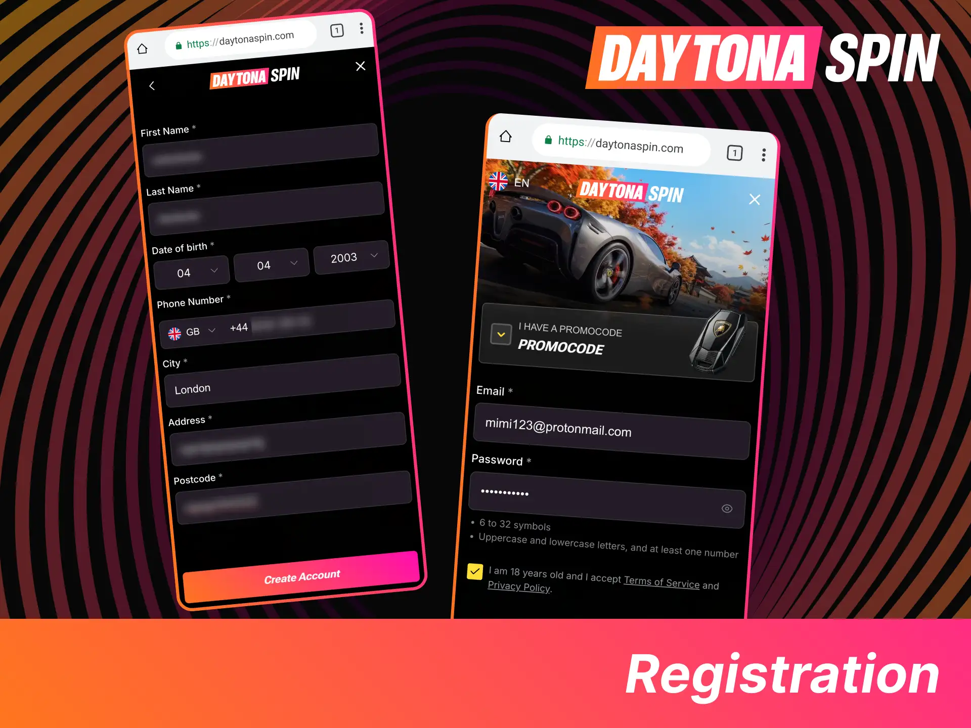 Register at DaytonaSpin via the PWA today, and set up your account in minutes.