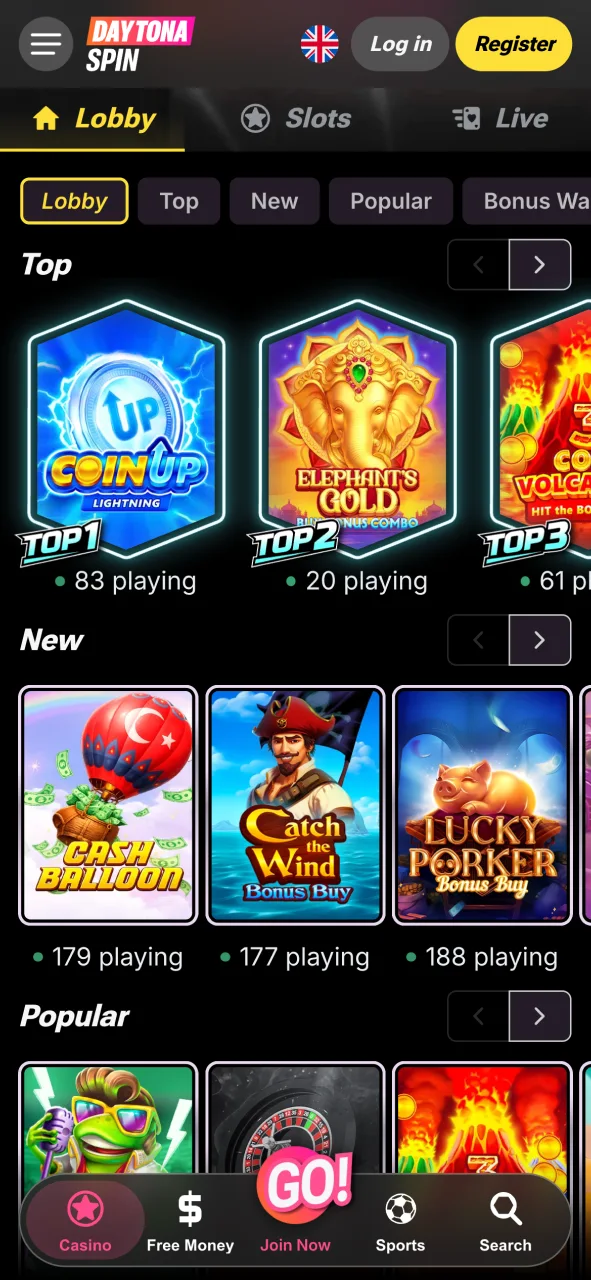 Check out the DaytonaSpin game lobby, and start playing your favorite slots today.