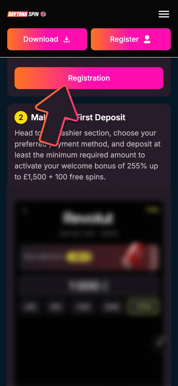 Create your DaytonaSpin account today, complete quick registration, and claim your exclusive slot welcome bonus.