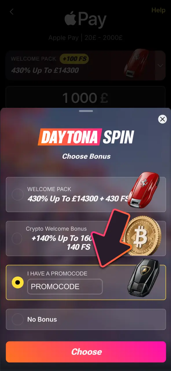 Input your DaytonaSpin promo code now before confirming payment to claim your bonus.