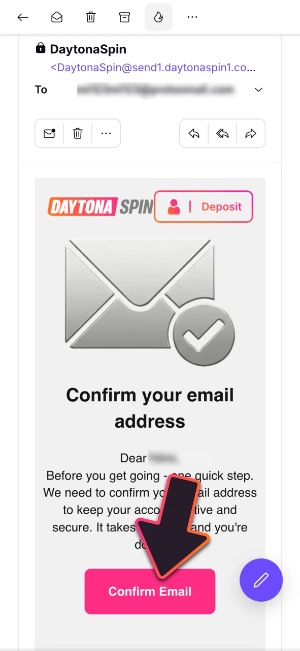 Check your inbox now, confirm your email address, and activate your full DaytonaSpin casino profile.