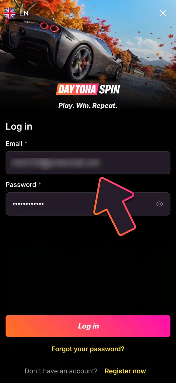 Enter your username and password at DaytonaSpin today, and log in to your account.